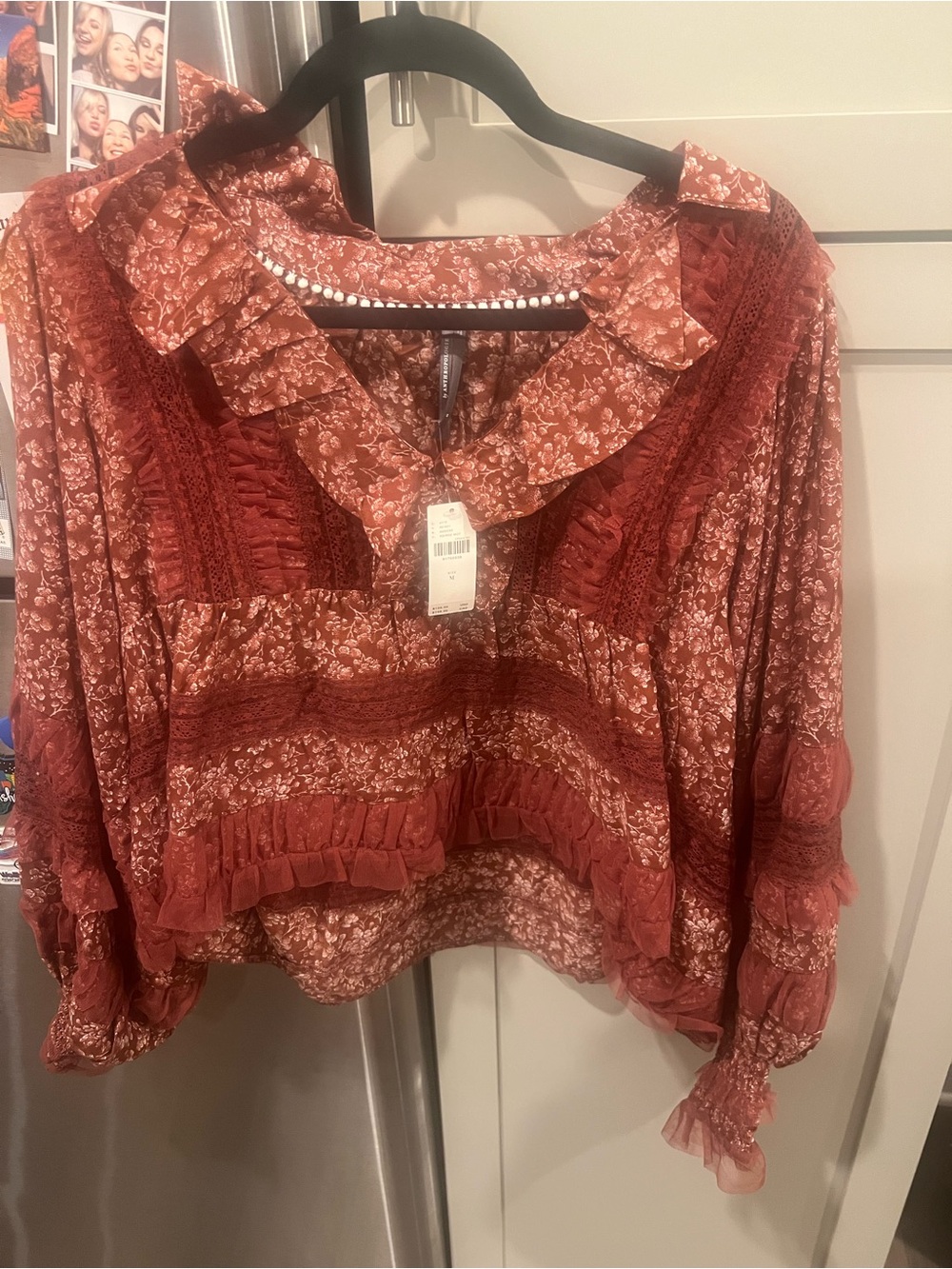 Anthropologie Rust Floral Ruffle Blouse NWT